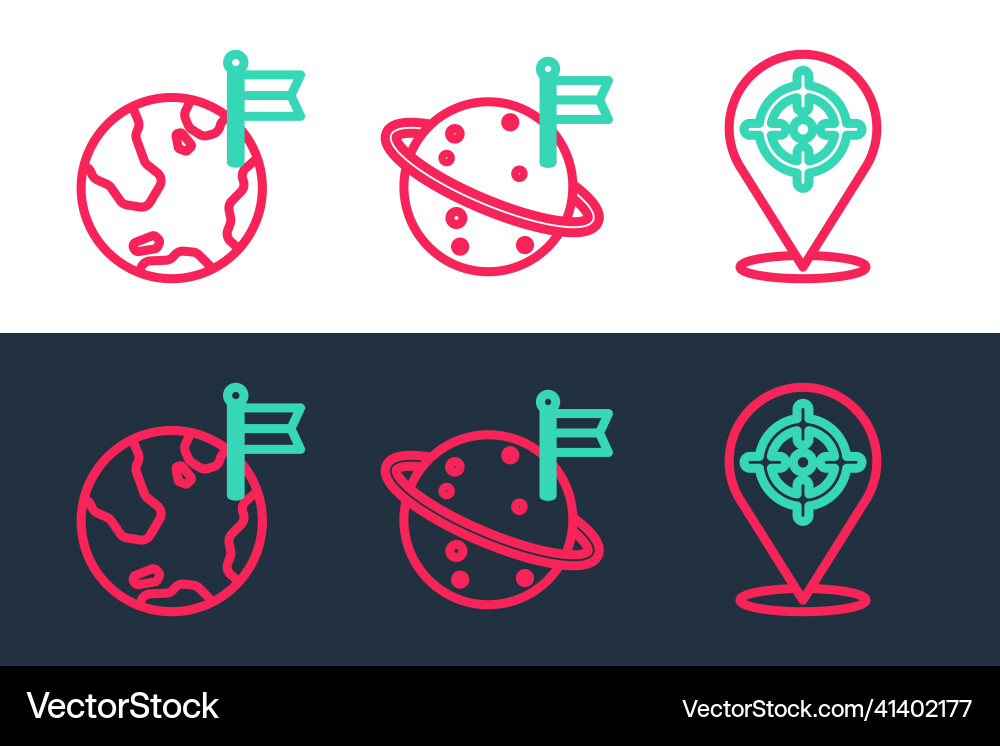 Set line target planet with flag and moon icon Set line target planet with flag and moon icon vector image