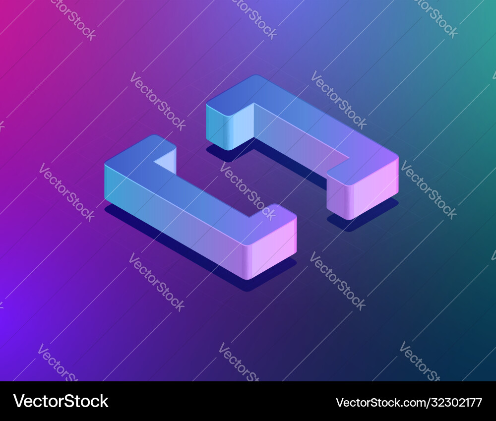 Three dee tech font bracket character isometric Three dee tech font bracket character isometric vector image