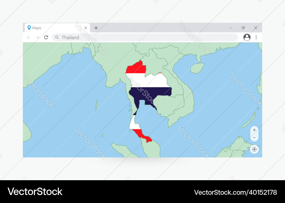Browser window with map of thailand searching Vector Image