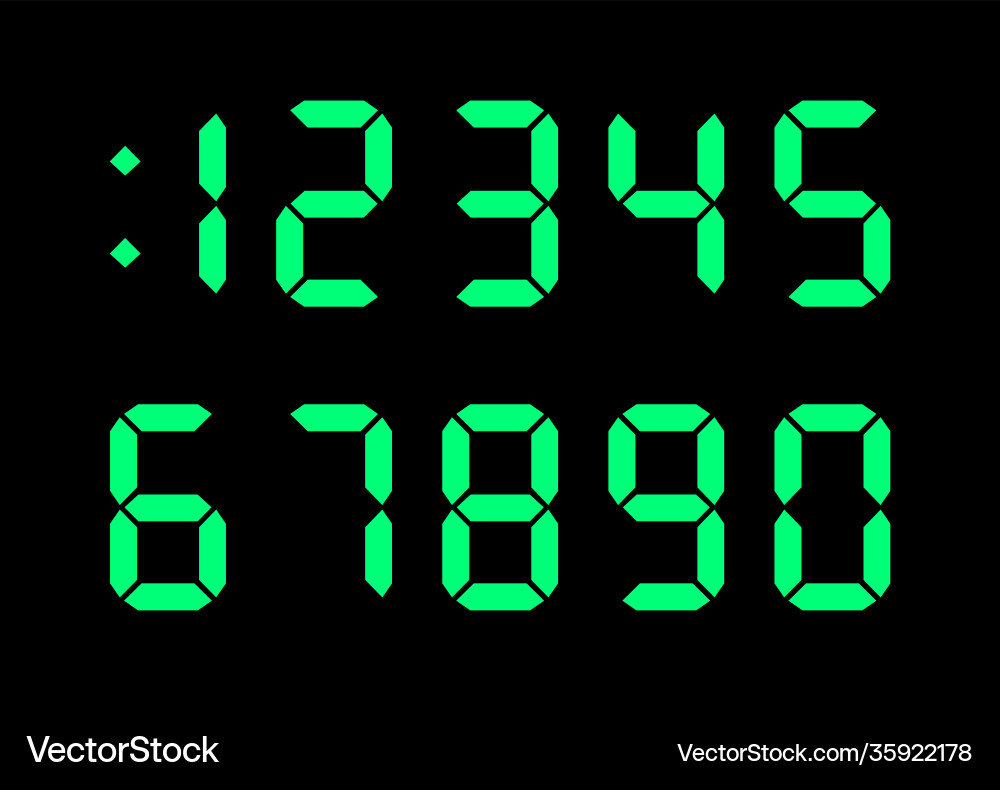 Digital Numbers Font - Green on Black vector image
