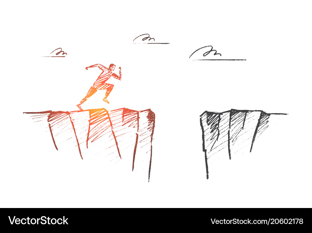 Hand drawn running man ready to jump over pass Vector Image