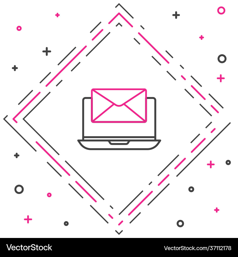 Line laptop with envelope and open email on screen vector image