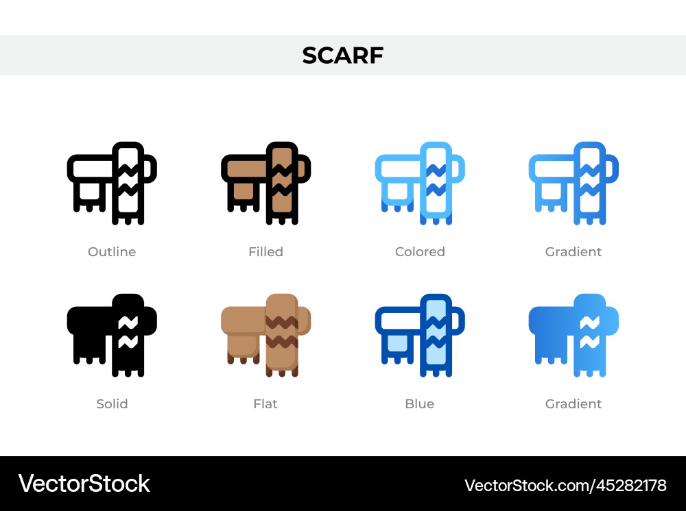 Scarf icons in different style set Scarf icons in different style set vector image