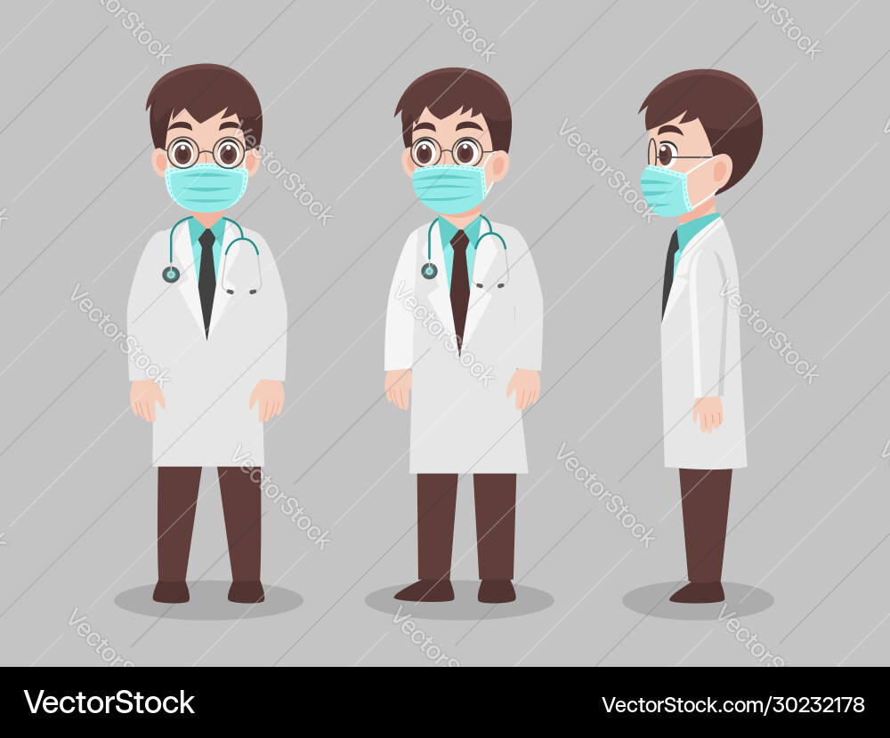 Set doctors character wearing protective medica Set doctors character wearing protective medica vector image