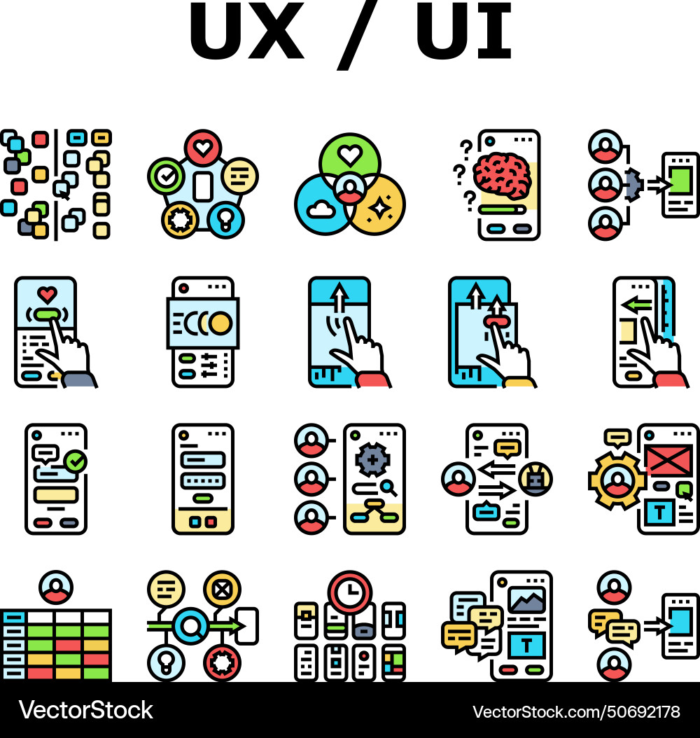 Ui ux digital develop code app icons set Ui ux digital develop code app icons set vector image
