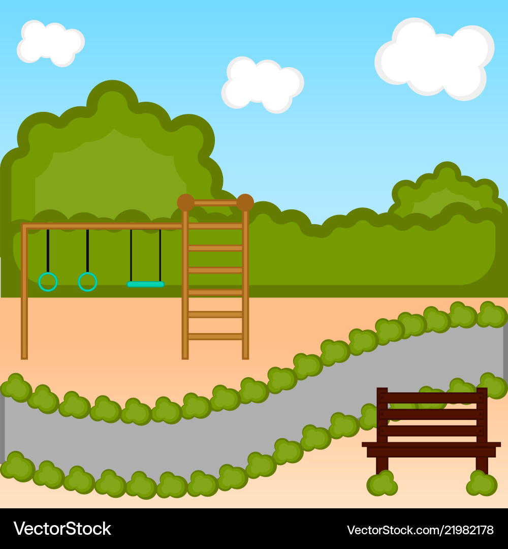 View of a playground with bench Vector Image