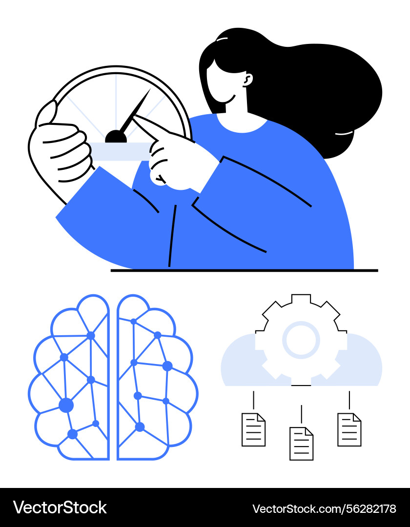 Woman adjusting speed dial with neural network Woman adjusting speed dial with neural network vector image