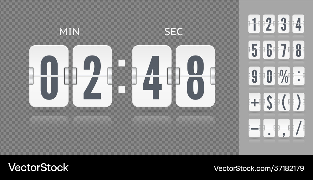 Analog countdown font flip numbers white Analog countdown font flip numbers white vector image