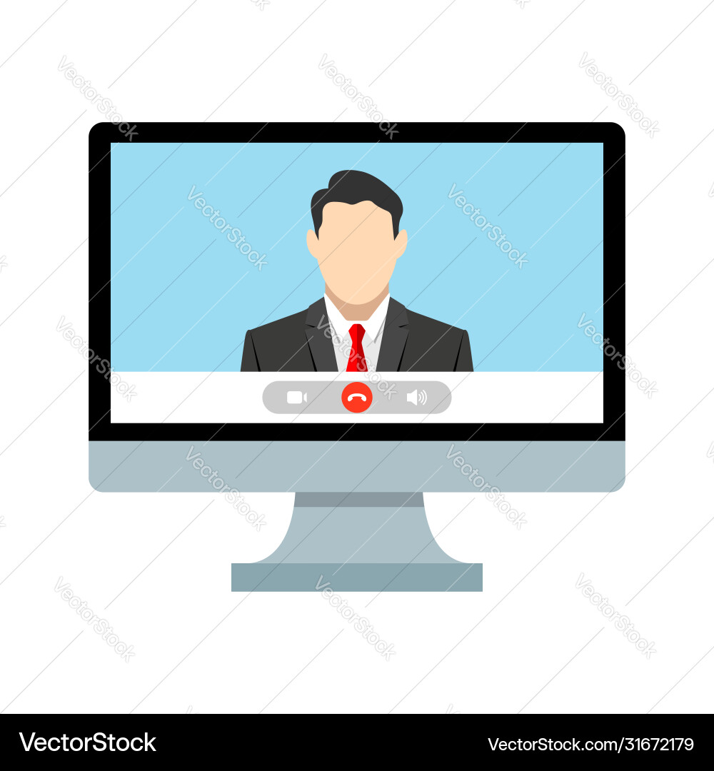 Call screen template one person on computer scree Call screen template one person on computer scree vector image