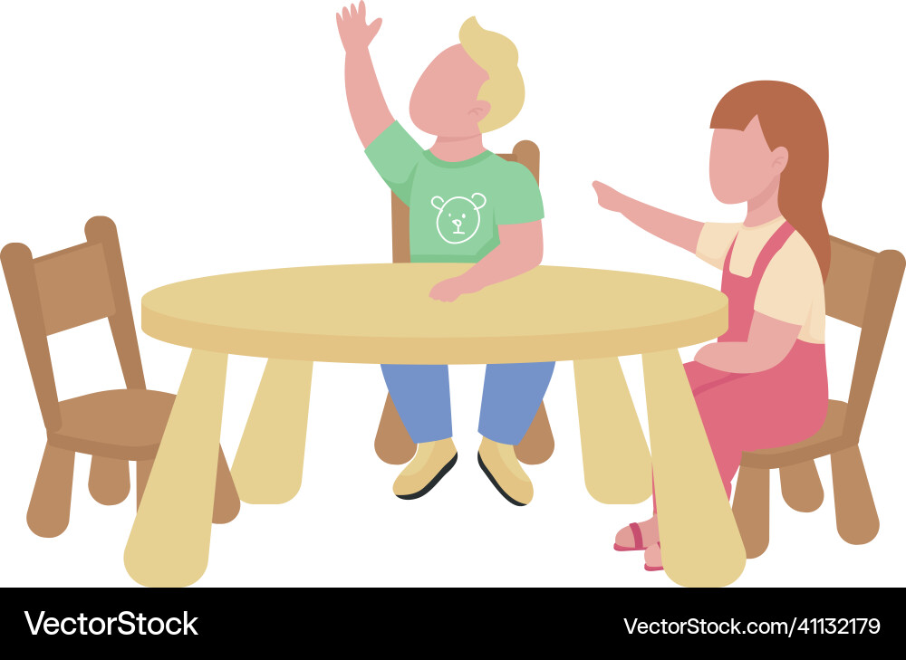 Kindergartener heben Hände halb flache Farbe Kindergartener heben Hände halb flache Farbe vektorbild