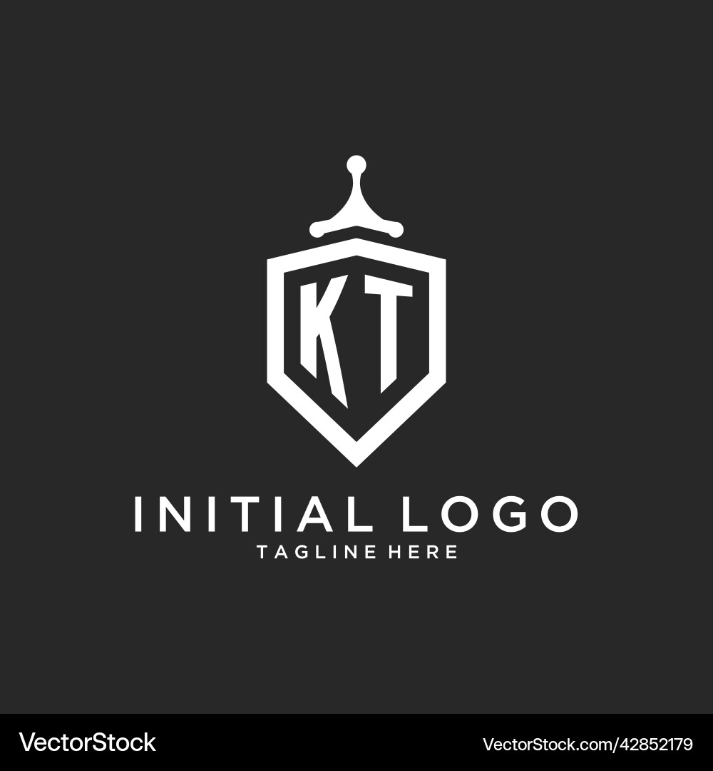 Kt monogram logo initial with shield guard shape Vector Image