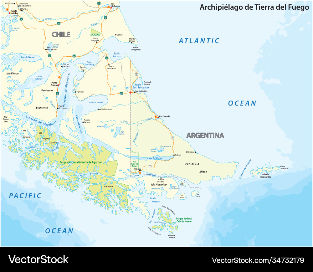 Map tierra del fuego archipelago south america Map tierra del fuego archipelago south america vector image