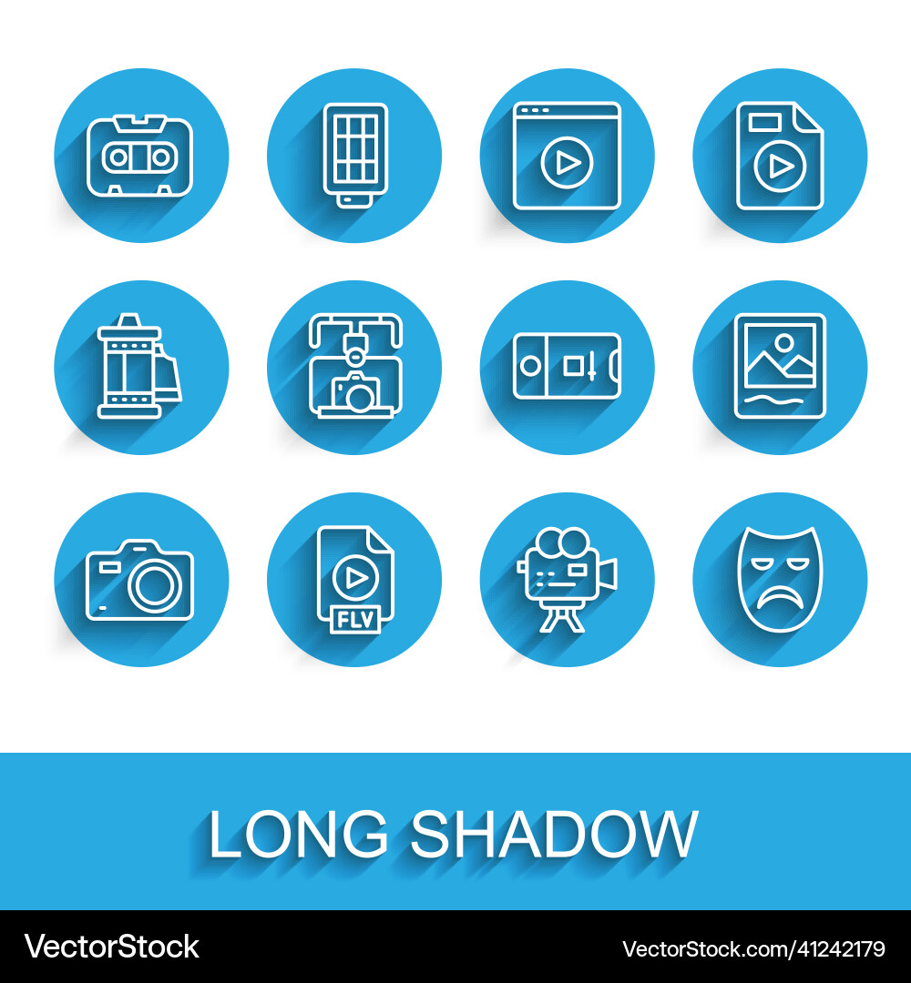 Set line photo camera flv file document retro vector image