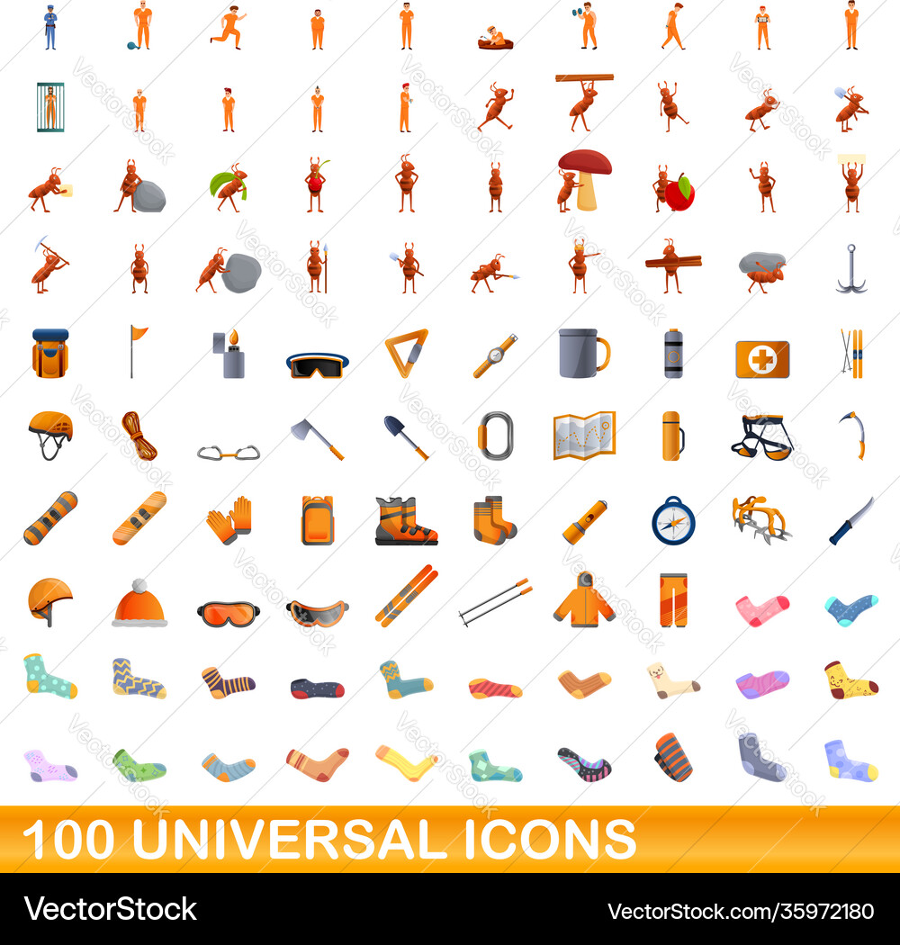 100 universal icons set cartoon style 100 universal icons set cartoon style vector image