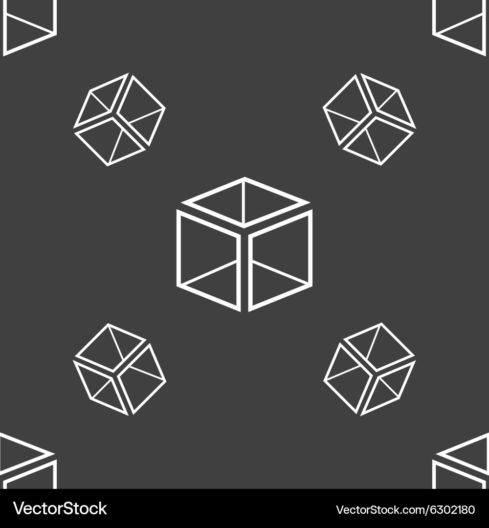 3d cube icon sign seamless pattern on a gray Vector Image