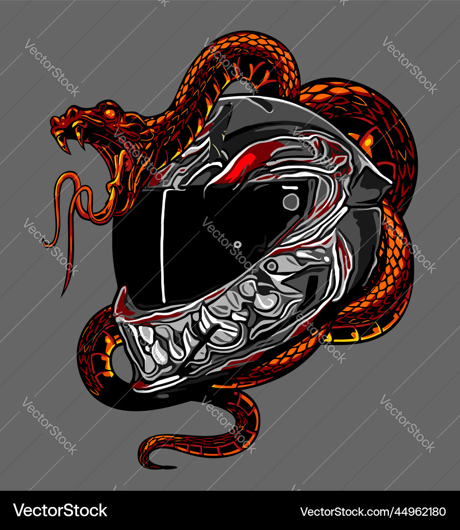 Devil pattern helmet wrapped around a snake Devil pattern helmet wrapped around a snake vector image