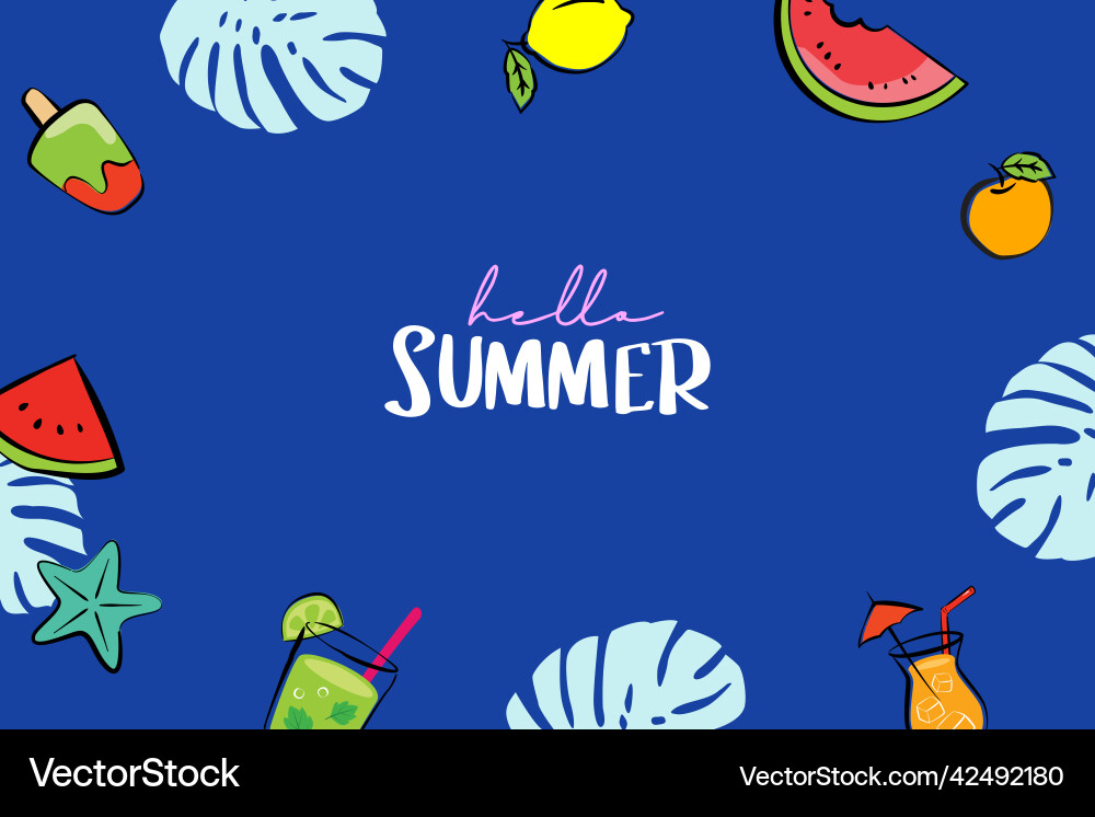 Hello summer banners design hand drawn style