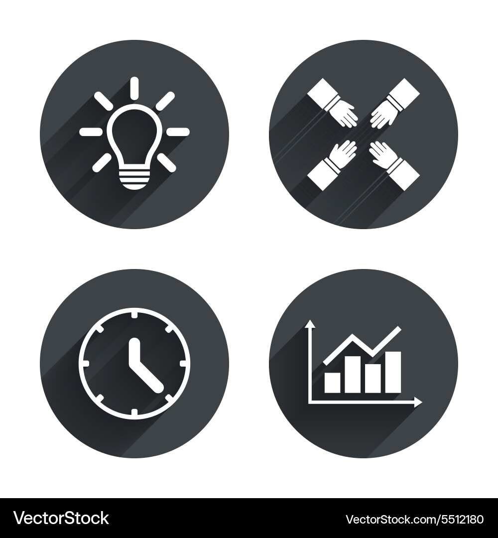 Lamp idea and clock time graph chart diagram vector image