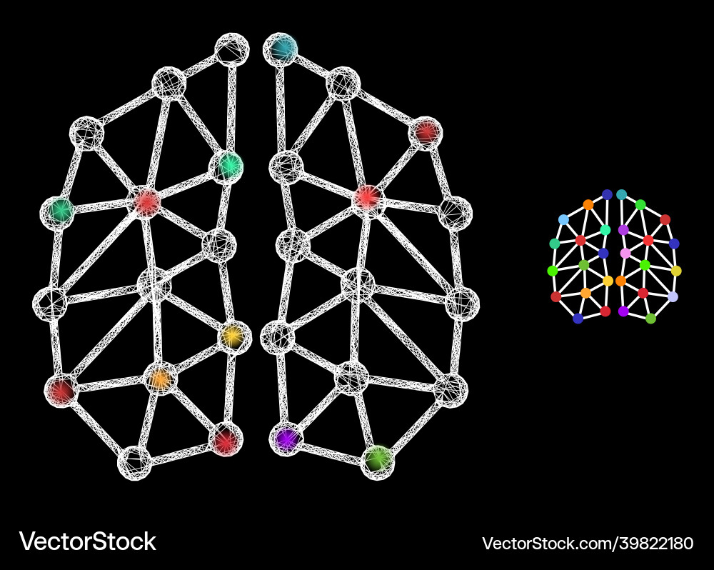 Polygonal 2d mesh neural network with glare spots Vector Image