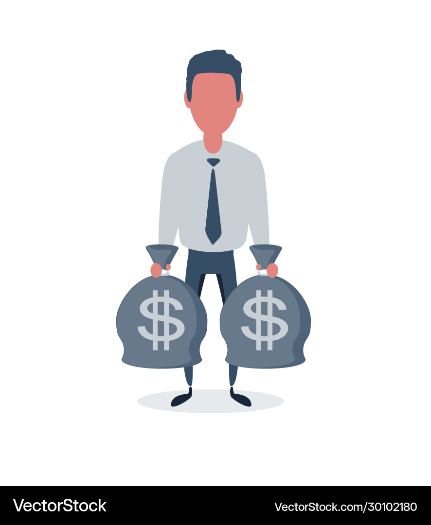 Rich businessman Charakter halten Taschen voller Geld Rich businessman Charakter halten Taschen voller Geld vektorbild