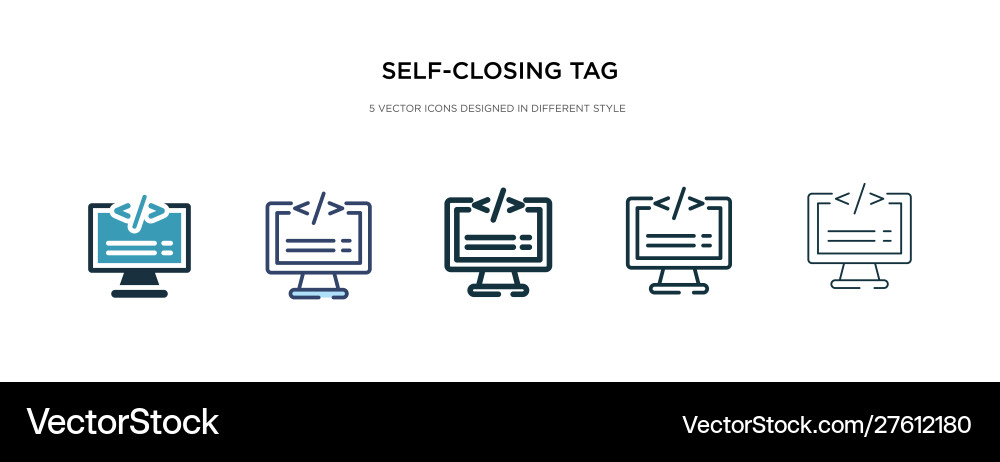 Self-closing tag icon in different style two Vector Image