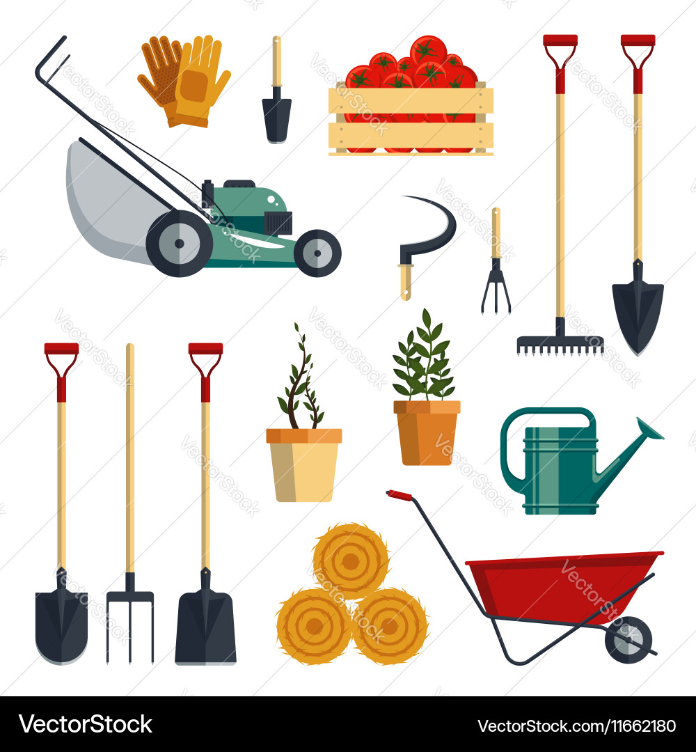 Set farm tools flat- garden Royalty Free Vector Image