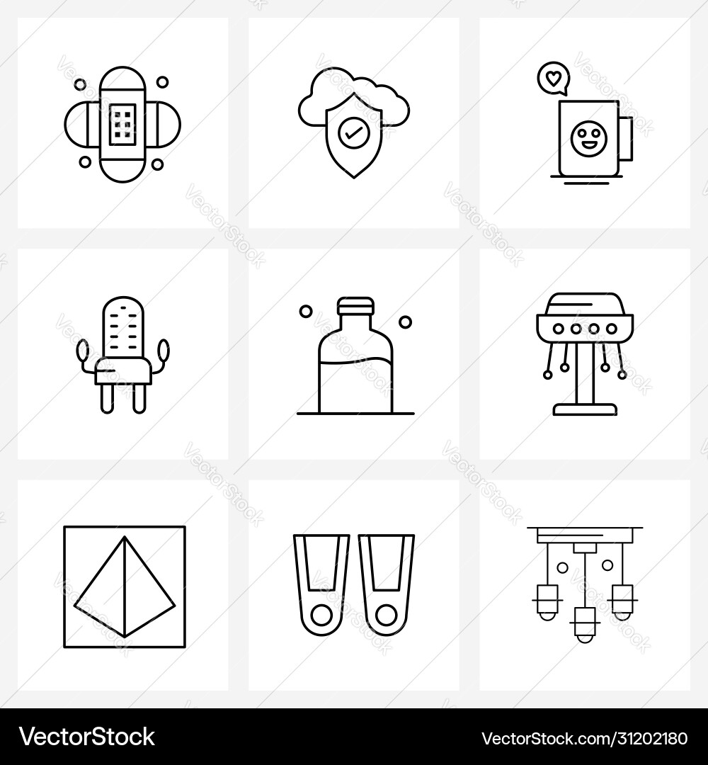 Ui set 9 basic line icons entertainment Vector Image