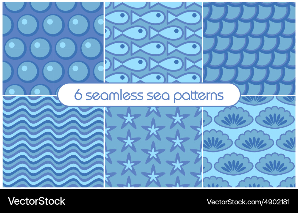 6 different seamless sea patterns tiling vector image
