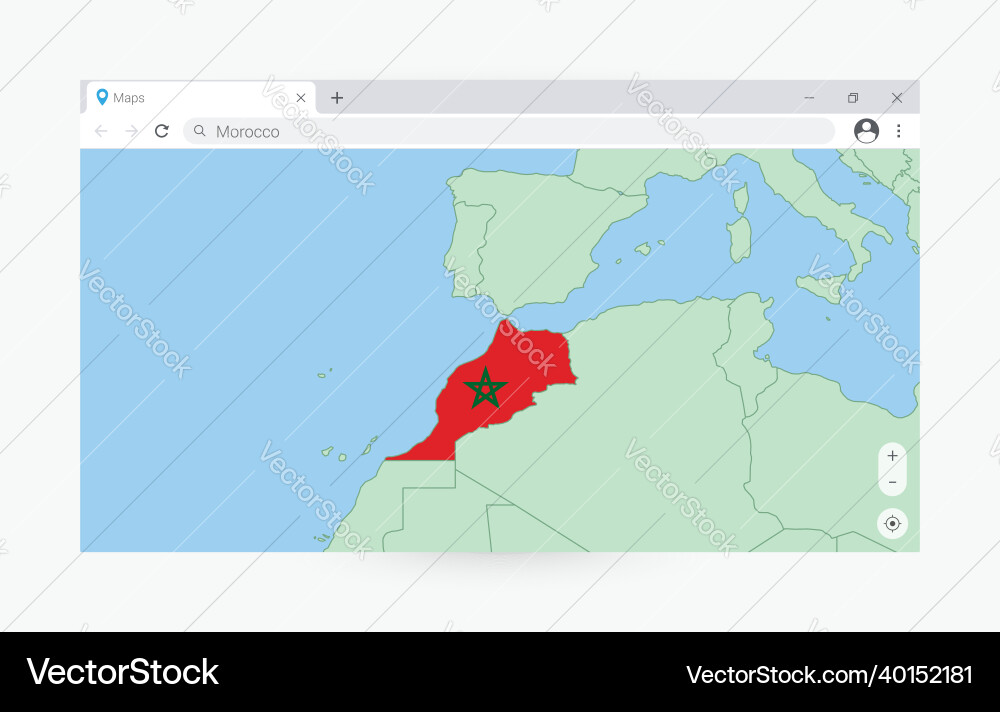 Browser window with map of morocco searching Vector Image