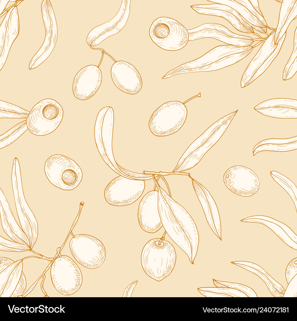 Decorative seamless pattern with olive tree Decorative seamless pattern with olive tree vector image