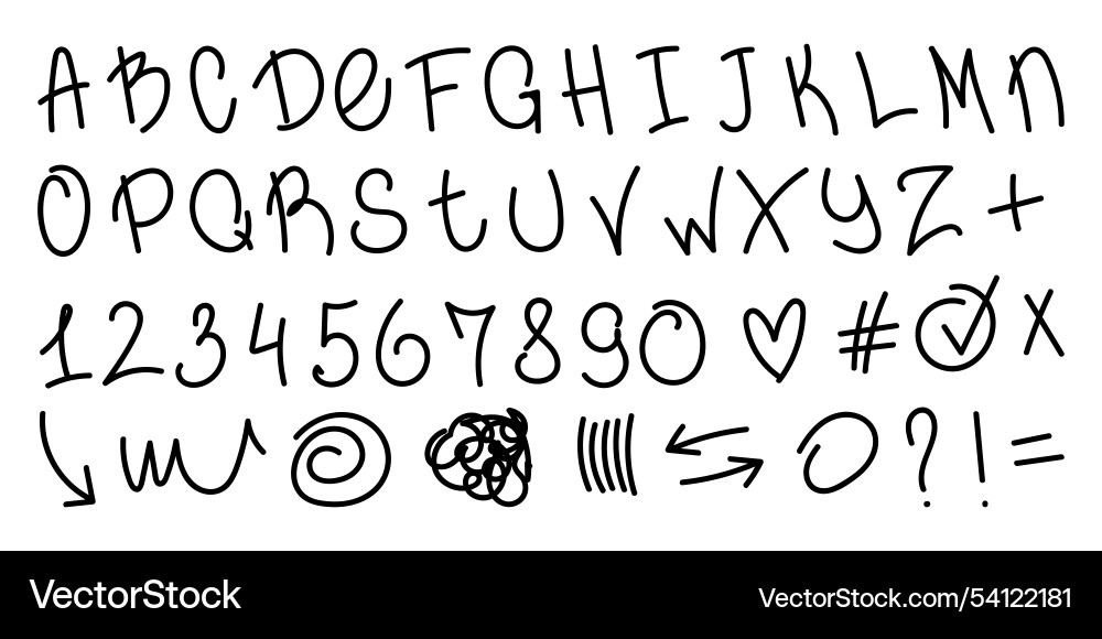 English alphabet letters and numbers in row English alphabet letters and numbers in row vector image
