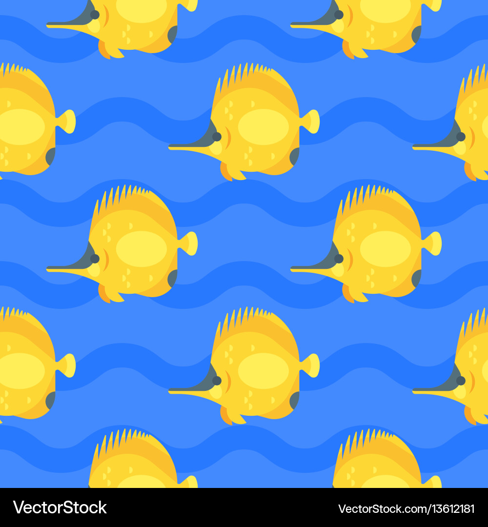 Flat style seamless pattern with yellow fish vector image