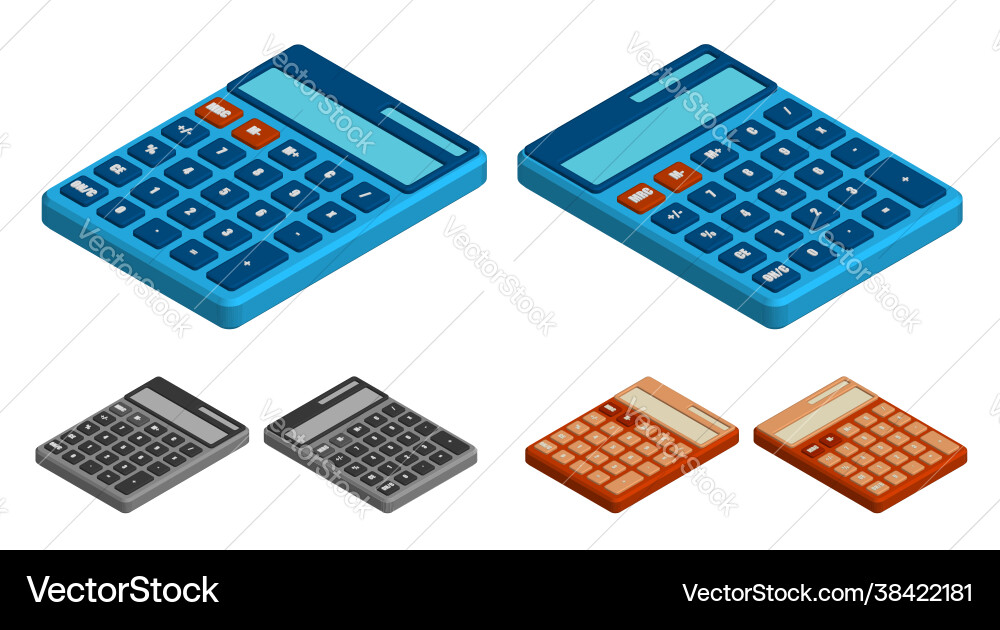 Isometric calculator learning tools calculation Isometric calculator learning tools calculation vector image