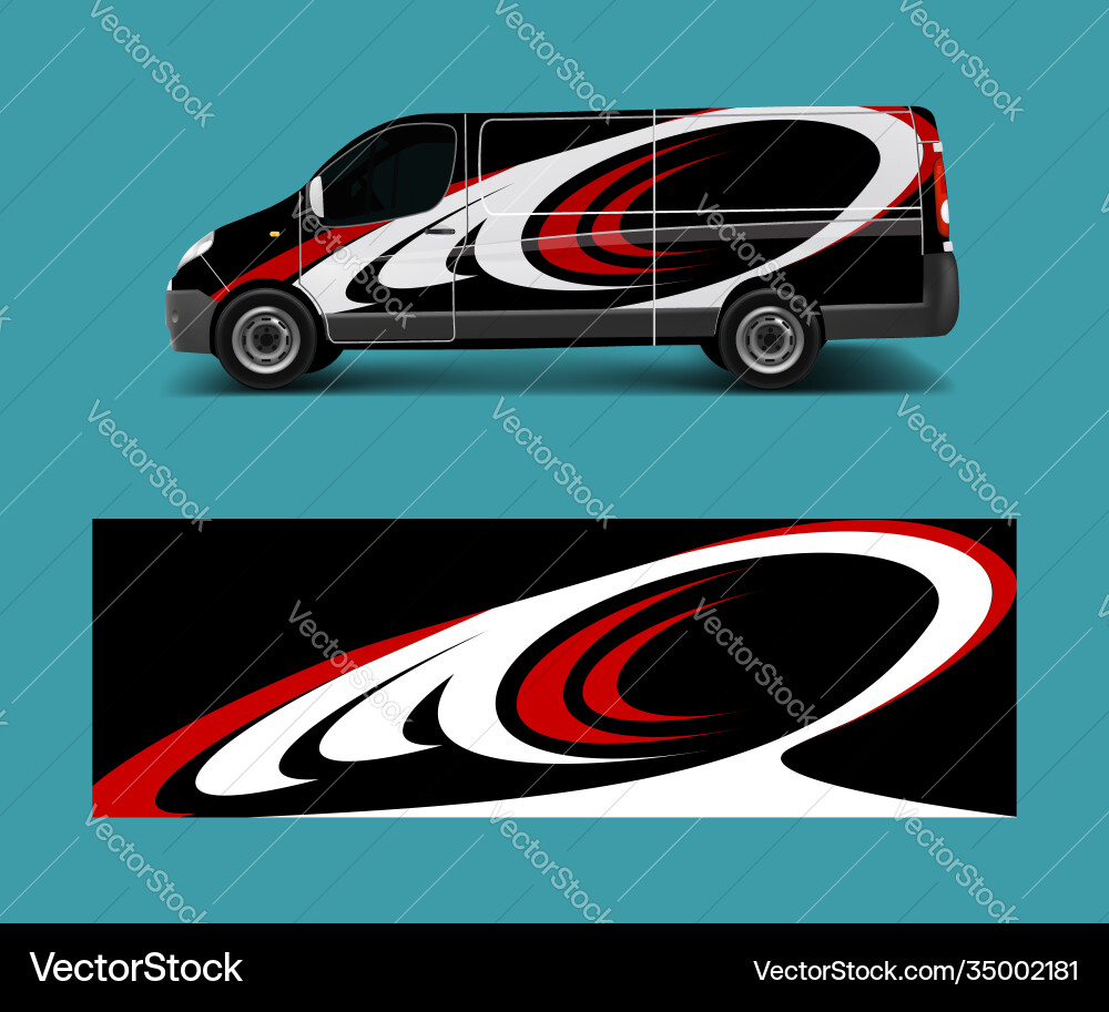 Racing Van Wrap Vorlage mit Welle Decals Vektorbild
