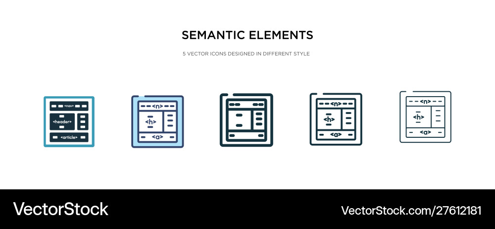 Semantic elements icon in different style two vector image