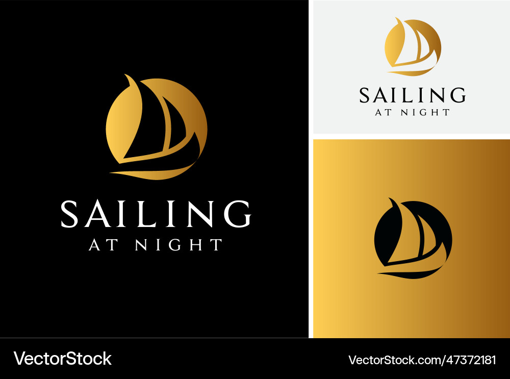 Silhouette moon sailboat ship sailing travel logo Silhouette moon sailboat ship sailing travel logo vector image