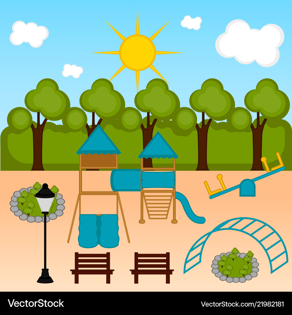 View of a playground with slides Vector Image