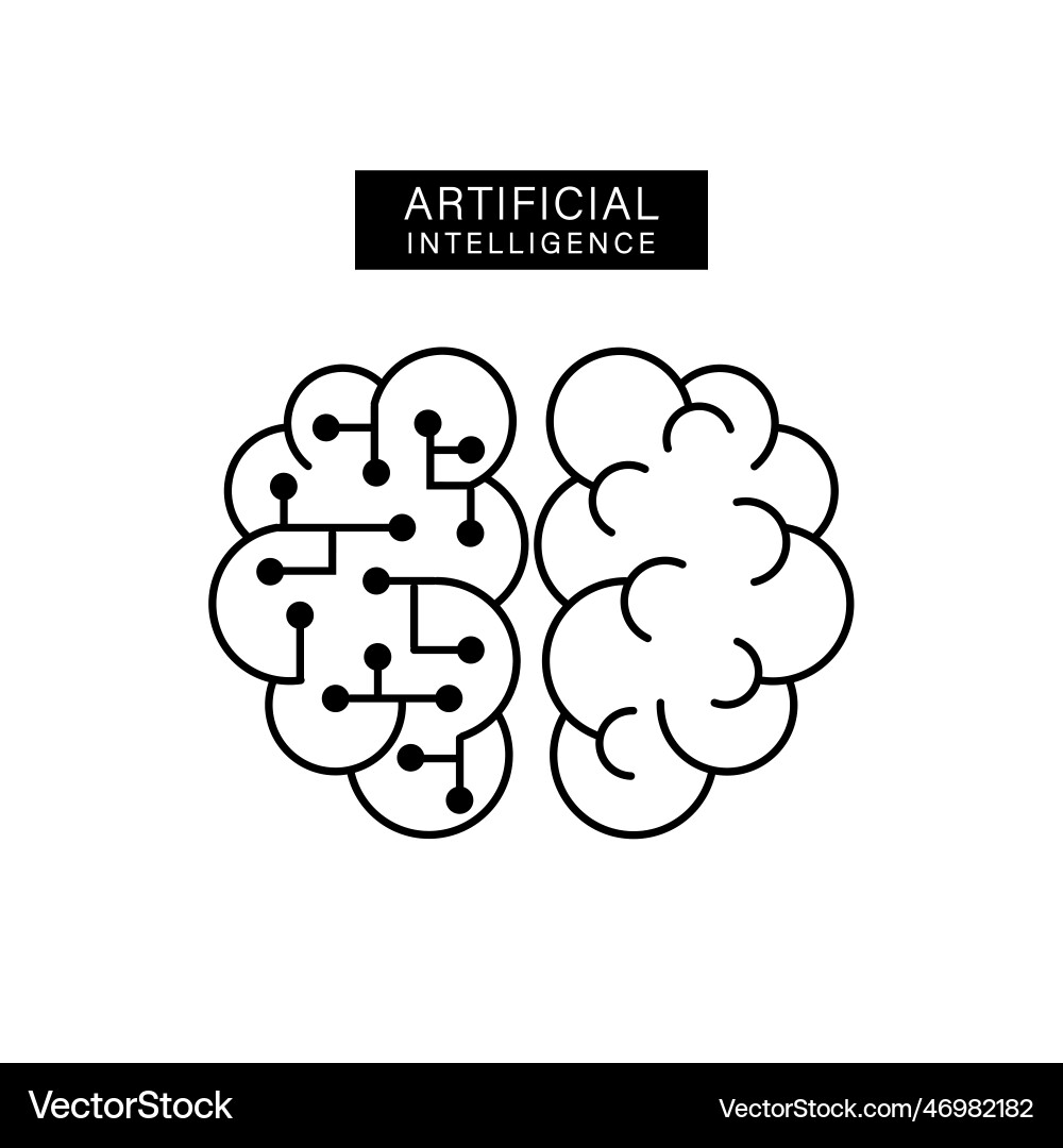 Artificial intelligence brain with microchip icon Artificial intelligence brain with microchip icon vector image