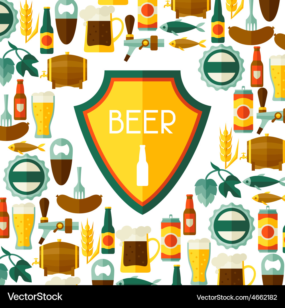 Background design with beer icons and objects Vector Image