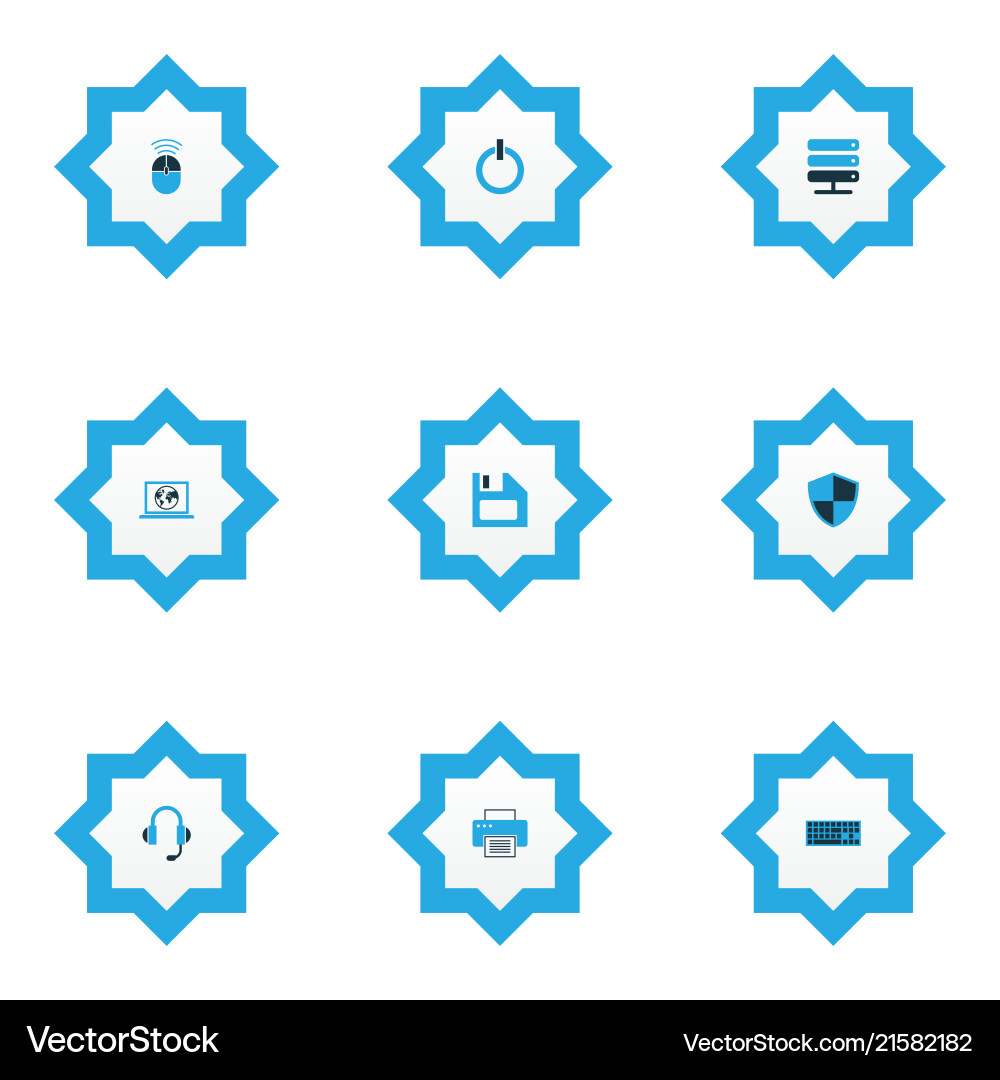 Computer icons colored set with start button Computer icons colored set with start button vector image