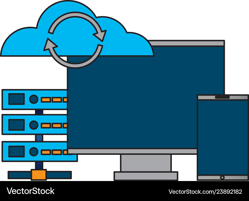 Computer phone database server cloud storage Computer phone database server cloud storage vector image