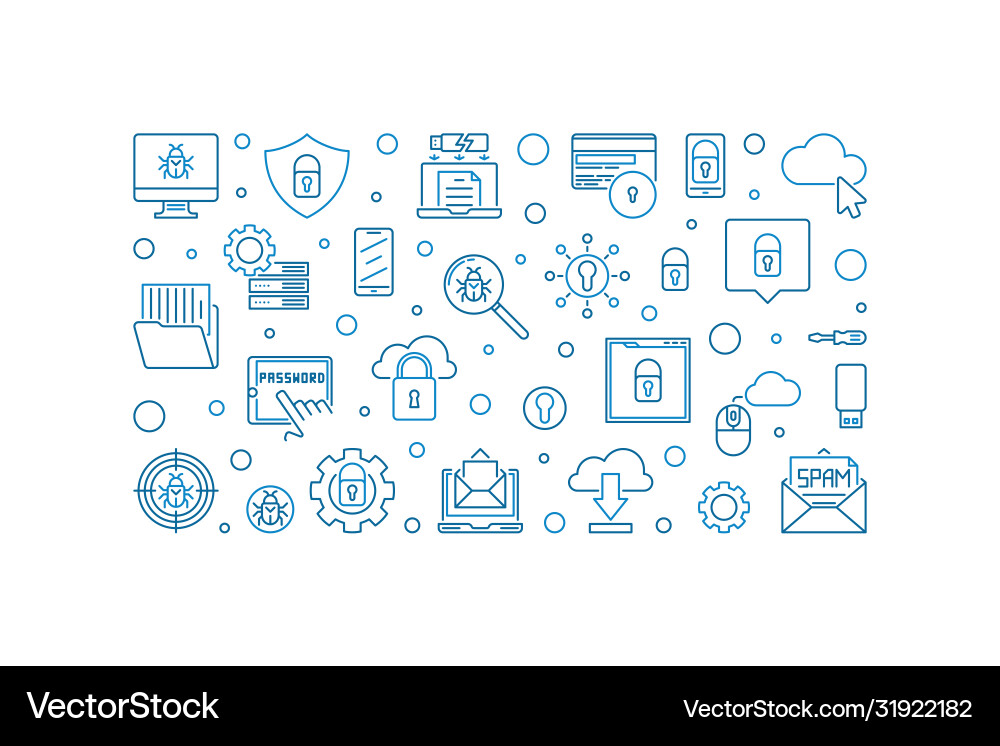 Cybersecurity concept outline horizontal Cybersecurity concept outline horizontal vector image