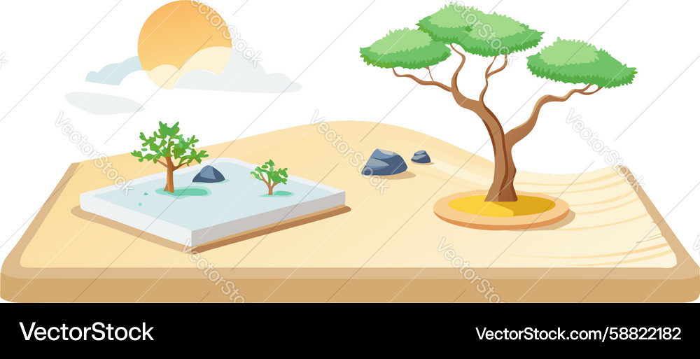 Delicate bonsai tree on a simple elevated stand Vector Image