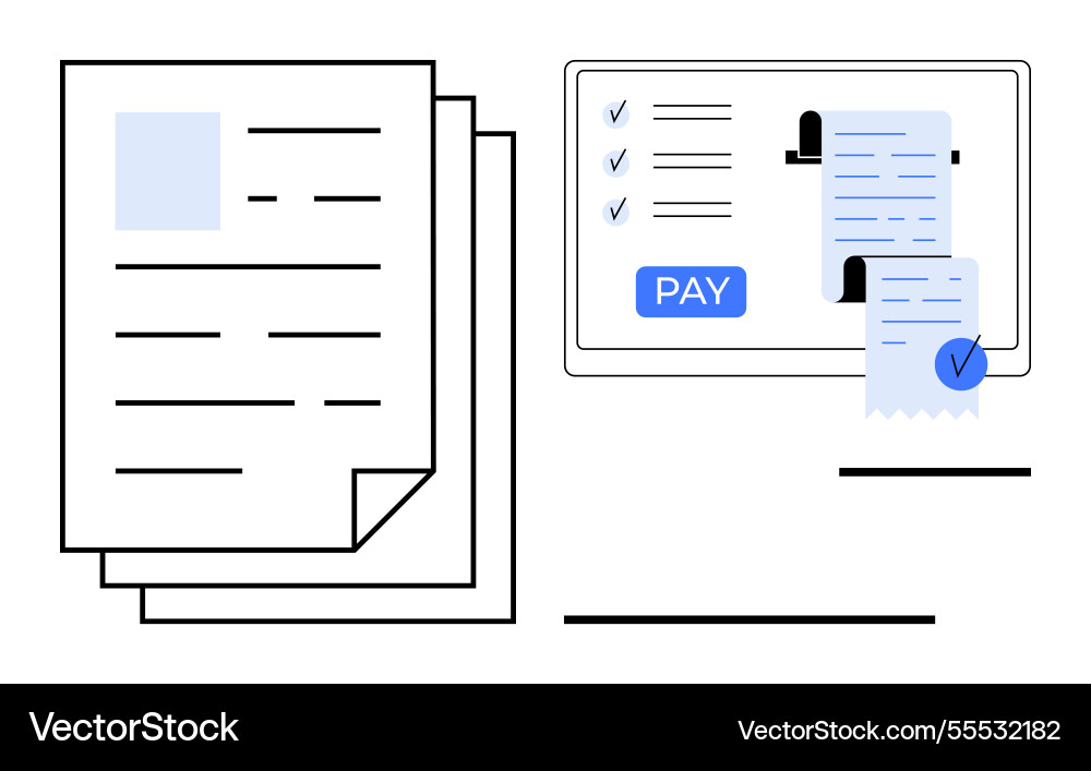 Digital payment process with documents and invoice Digital payment process with documents and invoice vector image