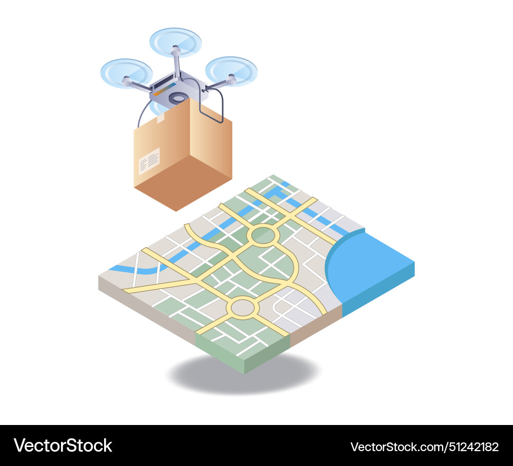 Drone with location map flat isometric 3d Drone with location map flat isometric 3d vector image