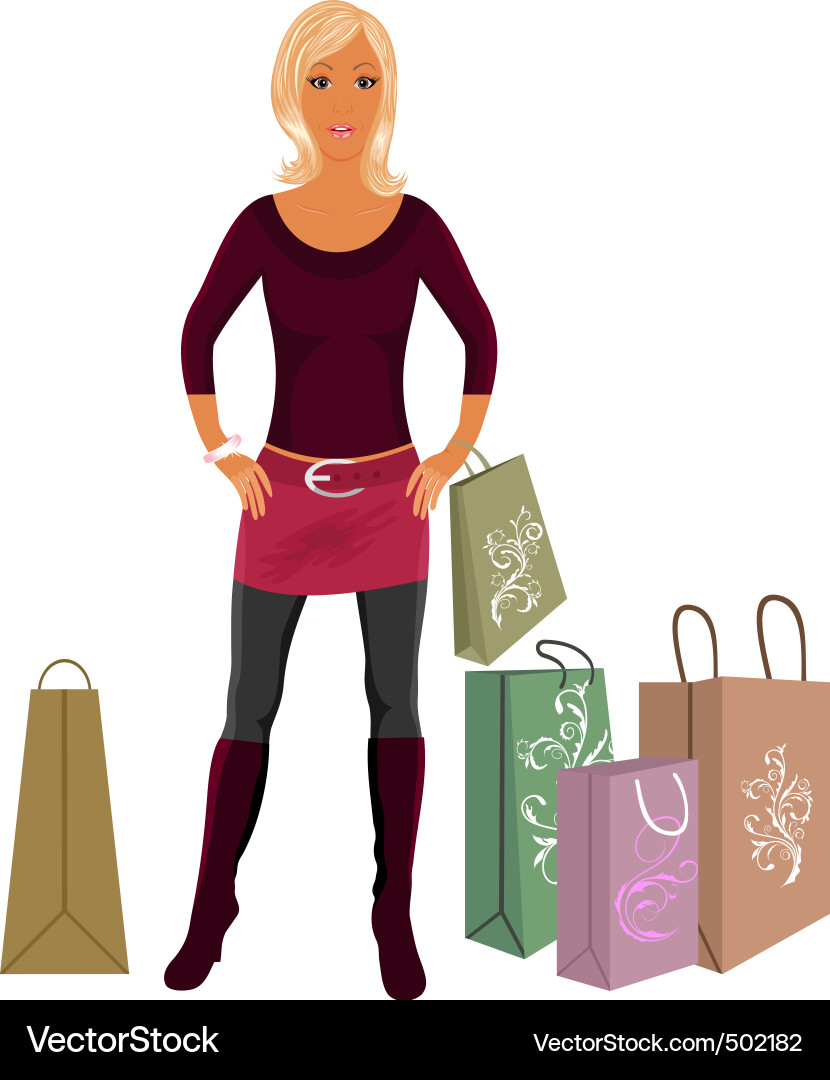 Fashion shopping girl with bags vector image