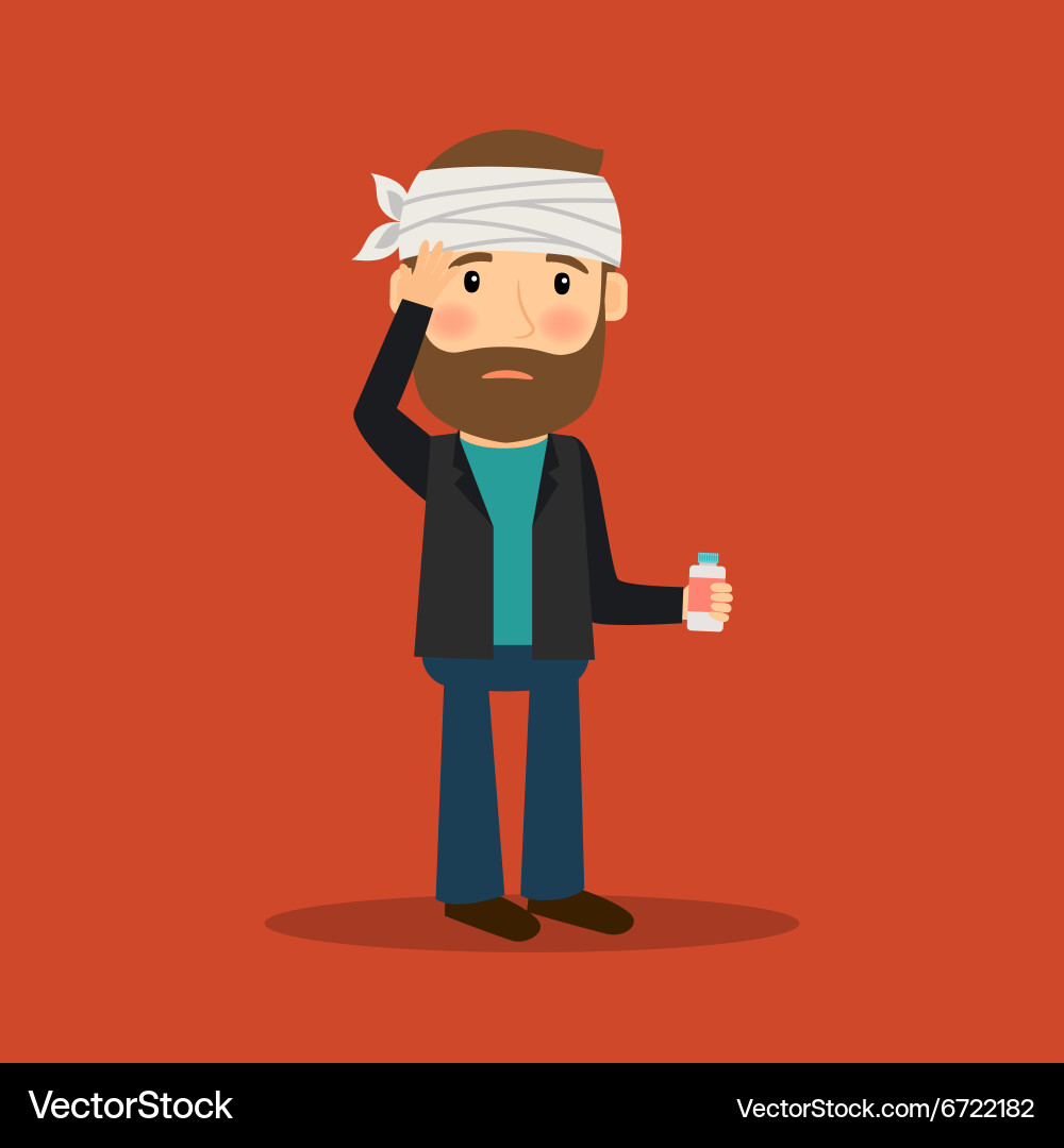 Man with Headache and Bandage vector image