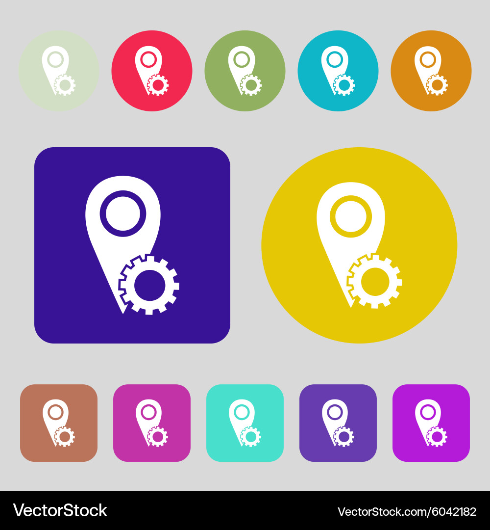 Map pointer setting icon sign 12 colored buttons Vector Image
