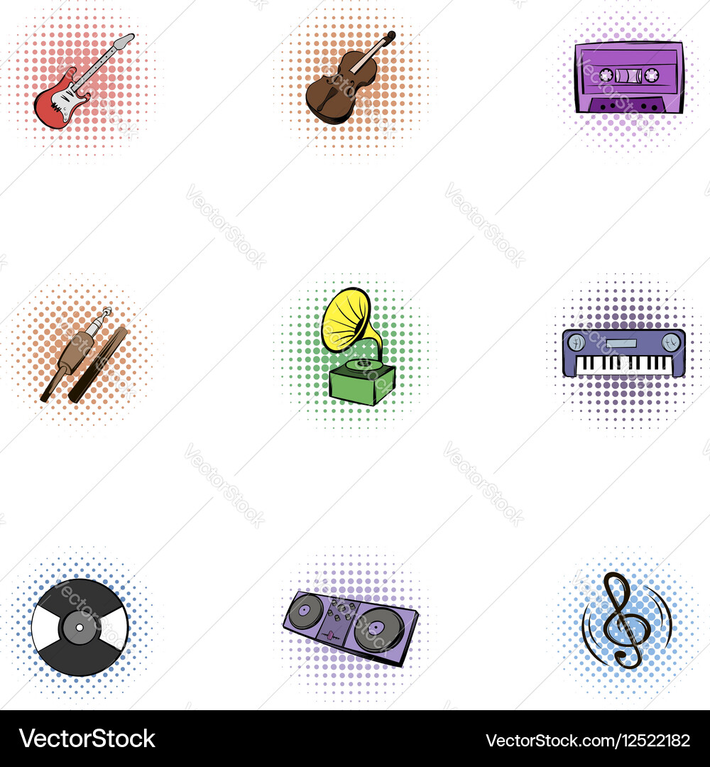 Musical instruments icons set pop-art style vector image