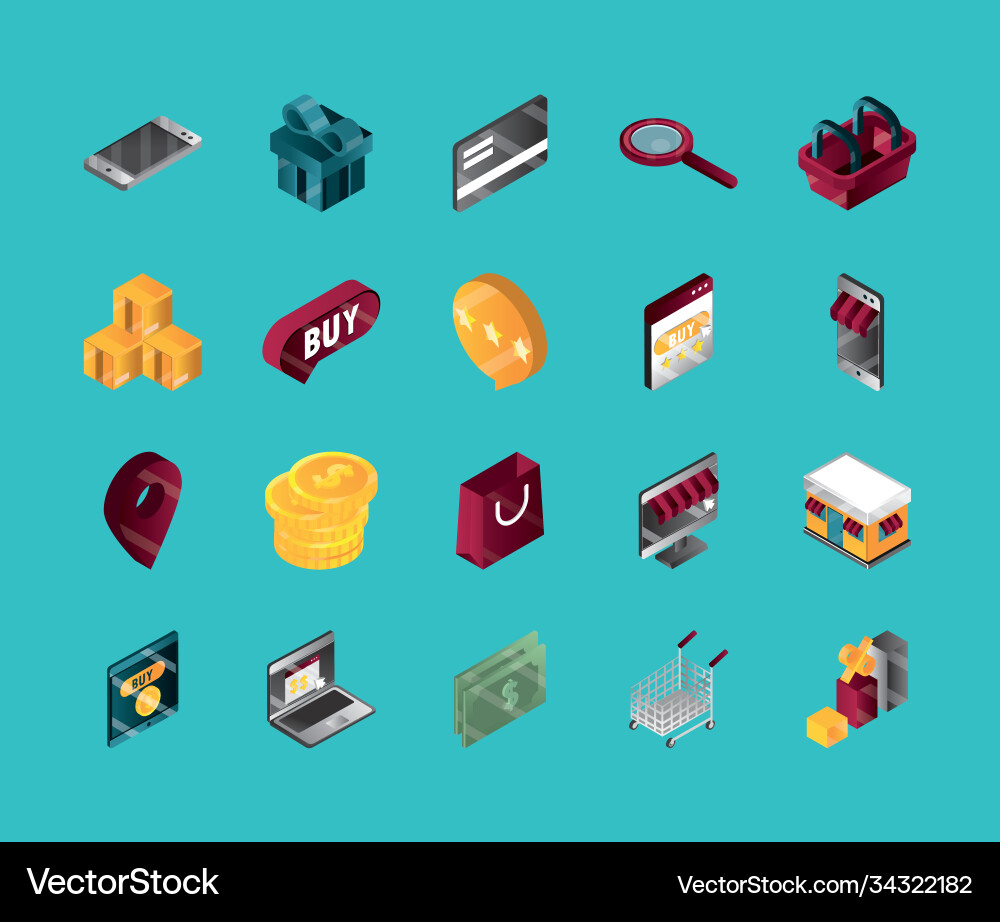 Online shopping set isometric icons include Online shopping set isometric icons include Vector Image